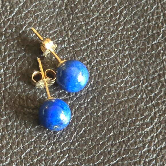 Lapiz Lazuli & 10K gold ball stud earrings, vintage. - Picture 3 of 6